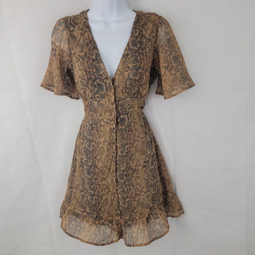 ABERCROMBIE & FITCH Womens Mini Dress Sz XS Babydoll Snake Print Sheer Grunge